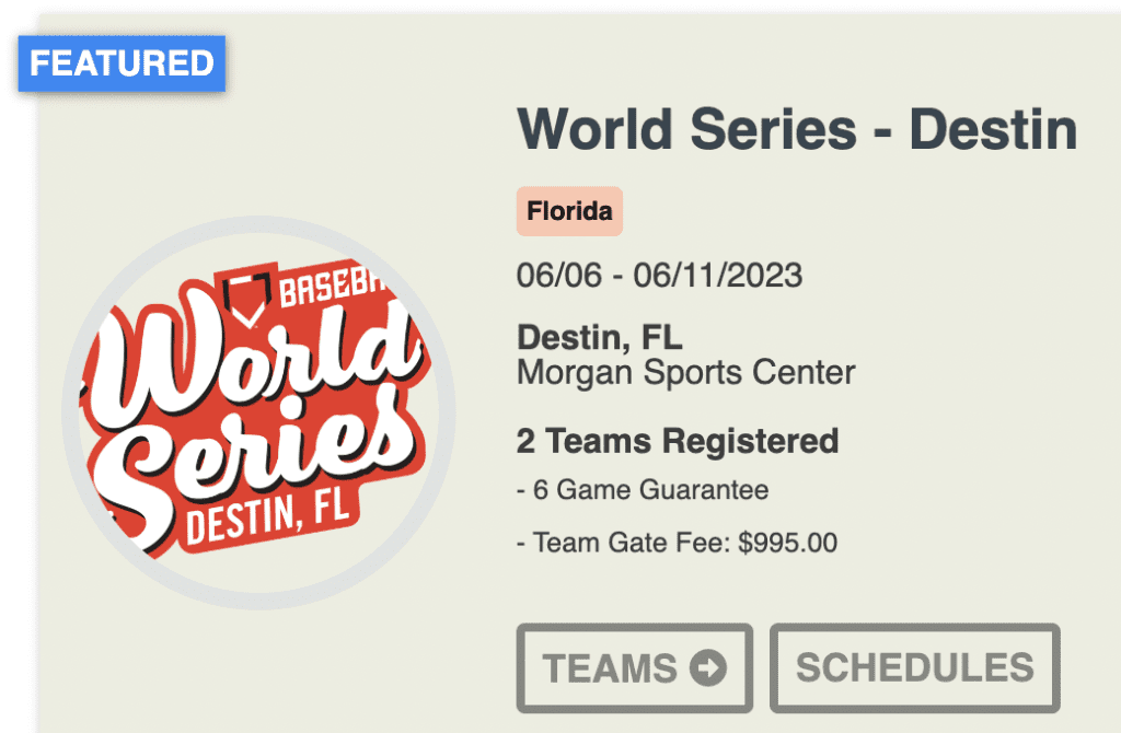 17 Tournaments Worlds Series Destin 