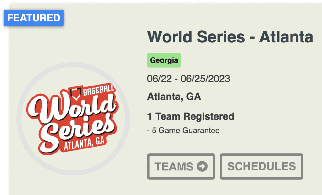17 Tournaments World Series Atlanta 