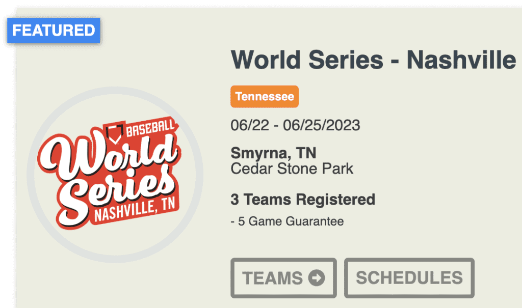 17 Tournaments World Series Nashville 