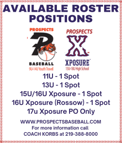 Prospects Travel Baseball Xposure Baseball Tinley Park Illinois Tryouts available