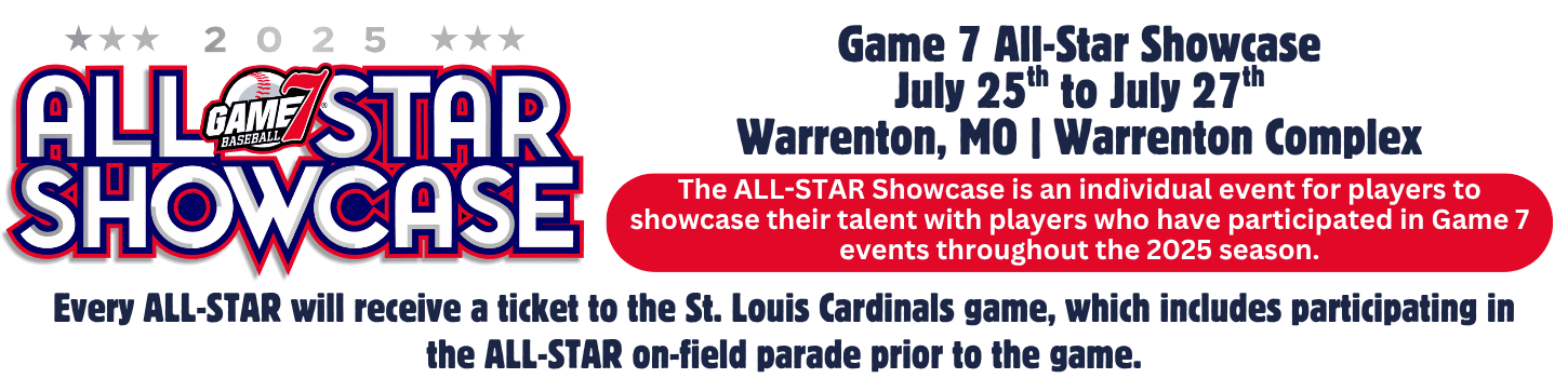 Game 7 All-Star Showcase baseball tournament in Warrenton, MO at Warrenton Complex. on July 25 to July 27, 2025