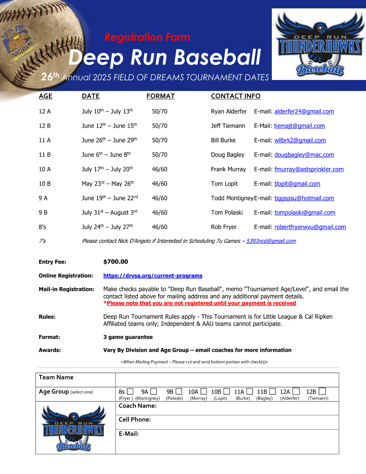 Deep Run Baseball Tournaments