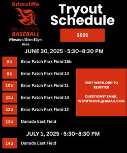 Wheaton Briarcliffe Illinois travel baseball 2026 tryouts