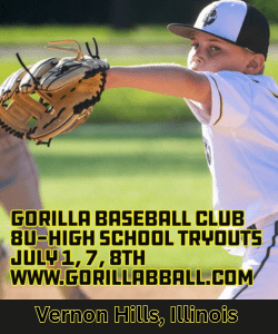 Gorilla Baseball Club in Vernon Hills Illinois is hosting 2026 tryouts in July
