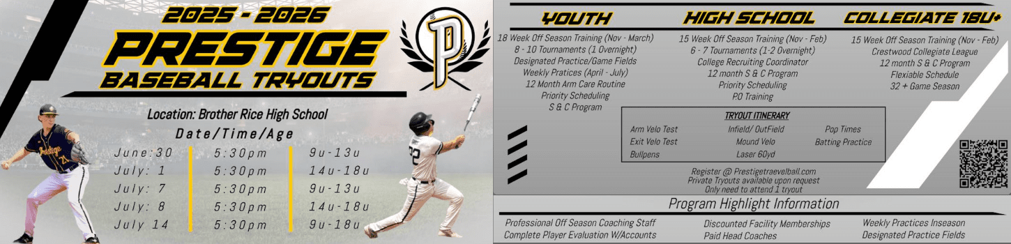Prestige Baseball 2025-2026 tryouts.