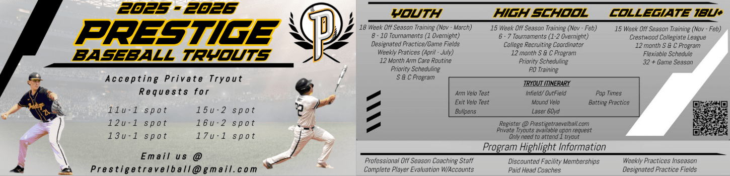 Prestige Baseball Tryouts 2025-2026 season Alsip, Illinois Tryouts at Brother Rice High School