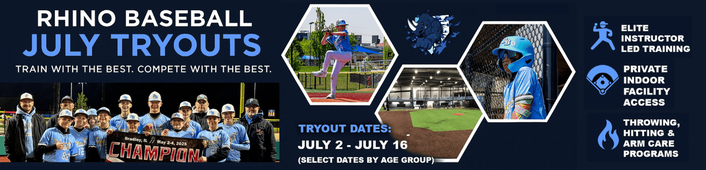 Rhino Baseball 2026 7u to 18u Tryouts in Shorewood Illinois