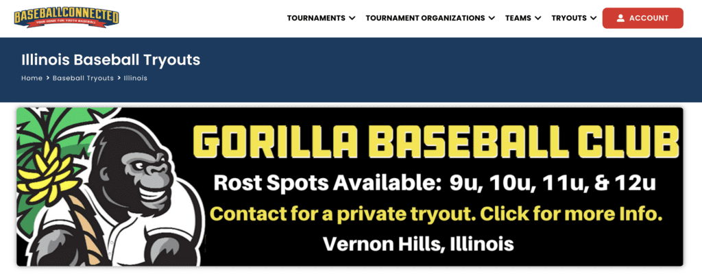 Find youth baseball tryouts on BaseballConnected