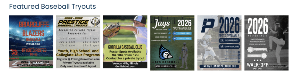 Featured tryouts on BaseballConnected